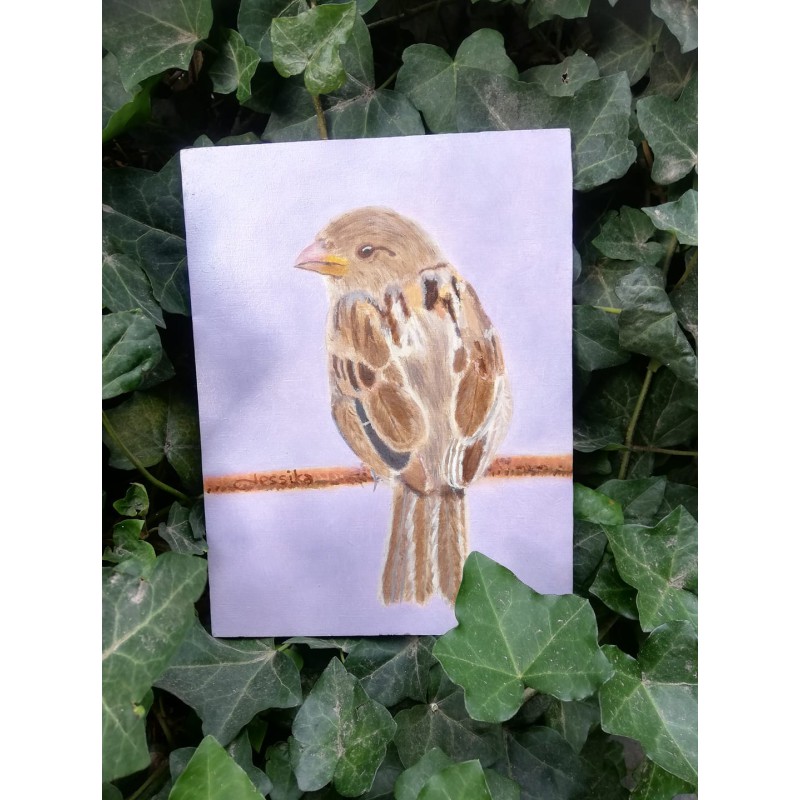 Mus (sparrow) schilderij olieverf