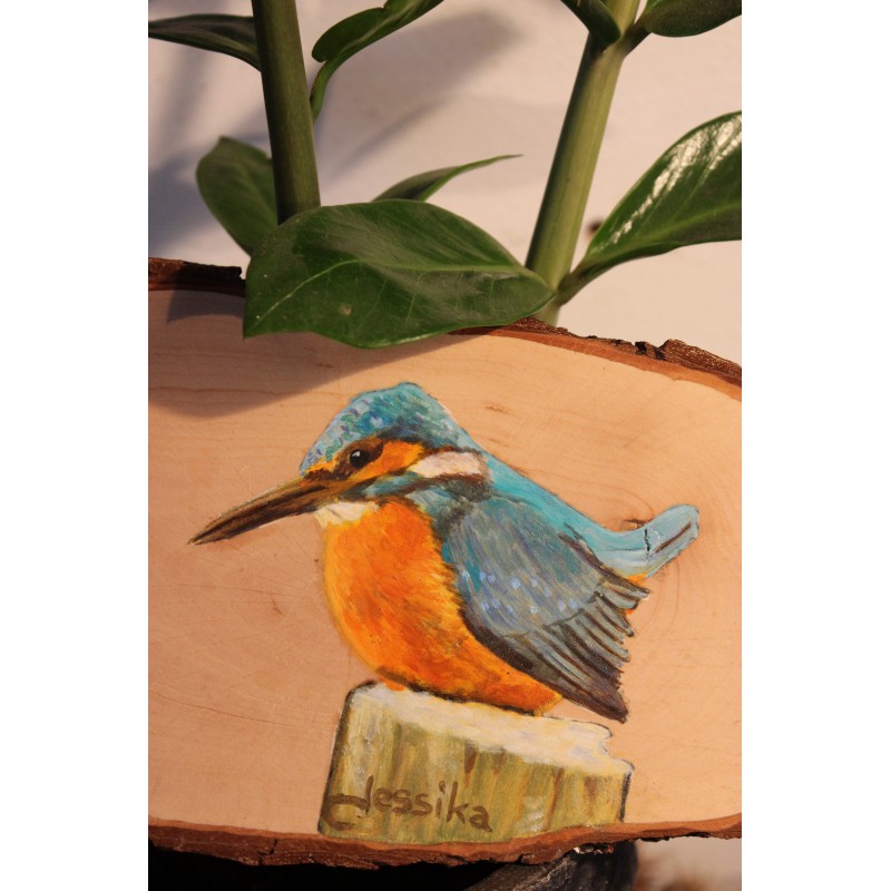IJsvogel schilderij op boomschors paneel (Verkocht!)